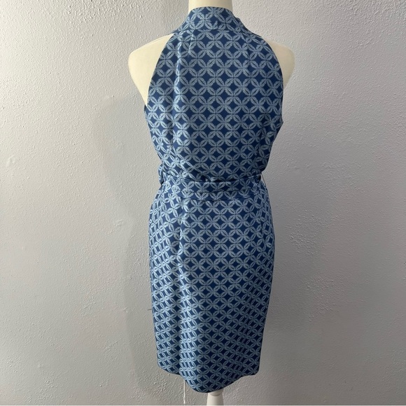 Lafayette 148 blue 100% silk geometric wrap dress 2 petite - Picture 4 of 7